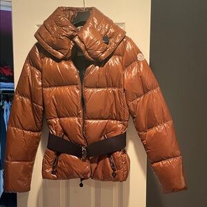 Moncler Women's Shiny Brown Quilted Belted Puffer Jacket